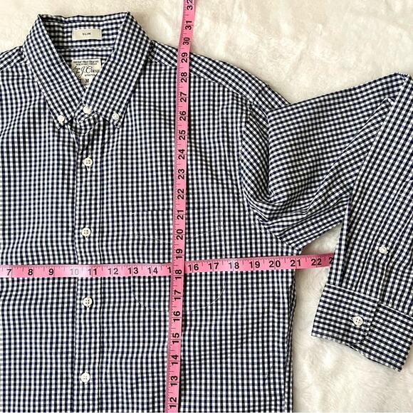 J. Crew Navy And White Gingham Shirt Slim Medium - Picture 3 of 4